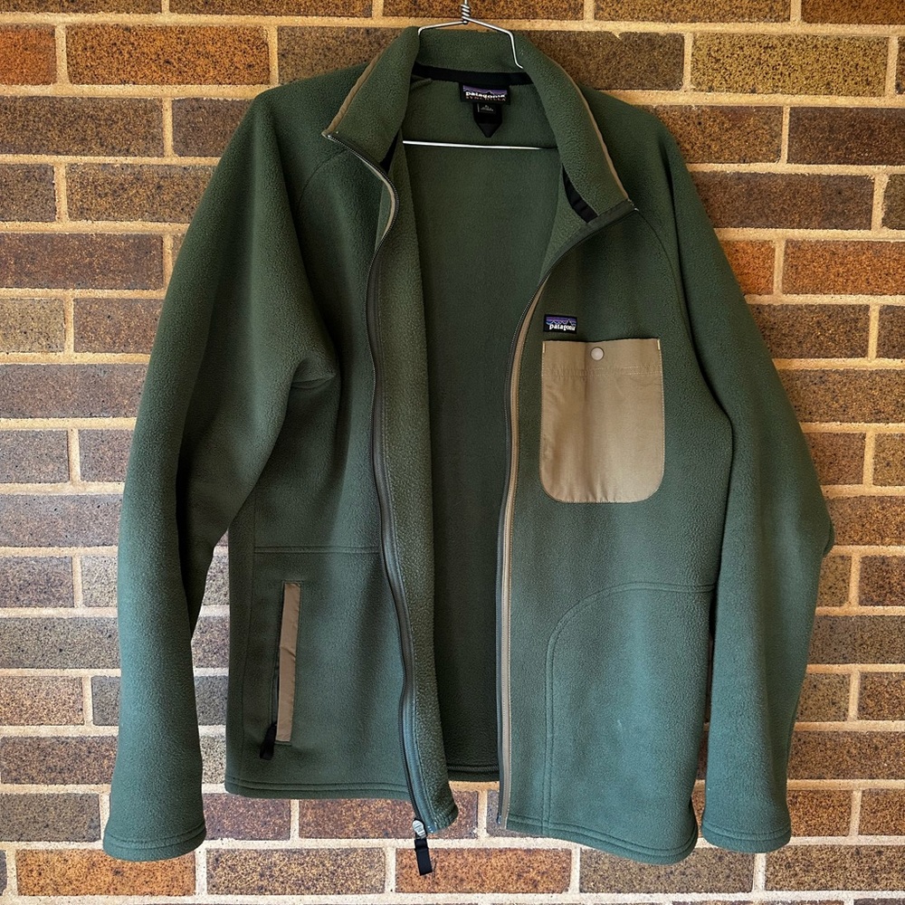Patagonia Karstens Green synchilla fleece full-zip jacket with zippers- Large